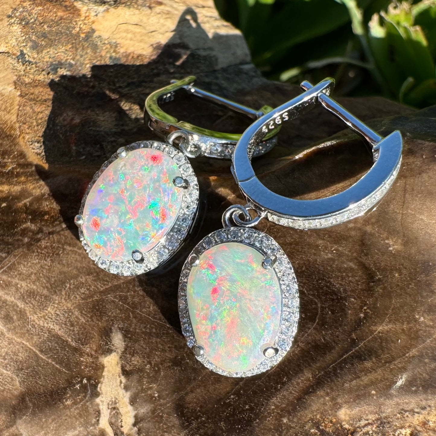 2ct Solid Coober Pedy Opal and Cubic Zirconia Sterling Silver Earrings