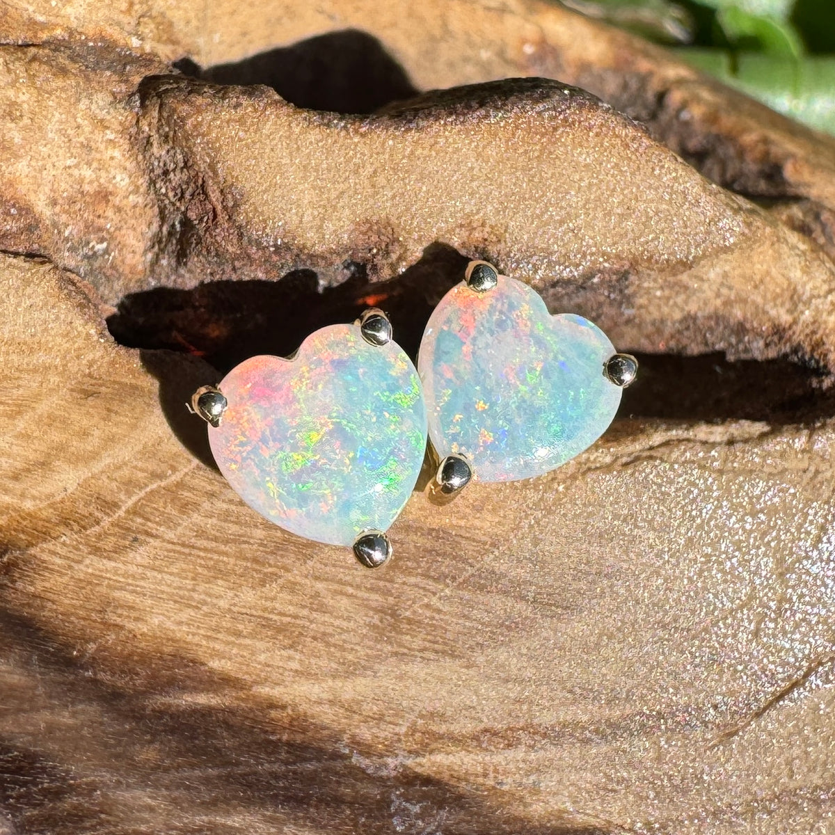0.5ct Coober Pedy Opal Stud Earrings ~ 'Hinchinbrook Firelight' | 9ct Yellow Gold | Solid Australian Opal