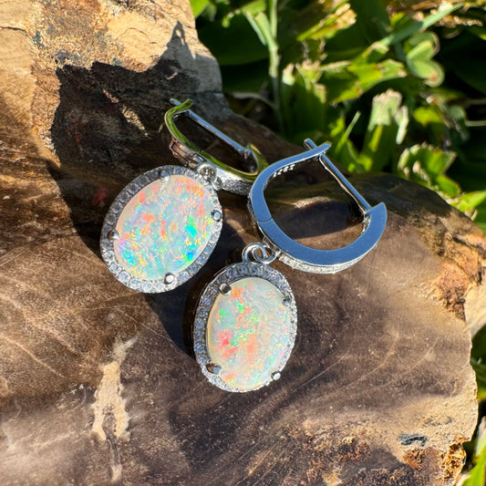 2ct Solid Coober Pedy Opal and Cubic Zirconia Sterling Silver Earrings