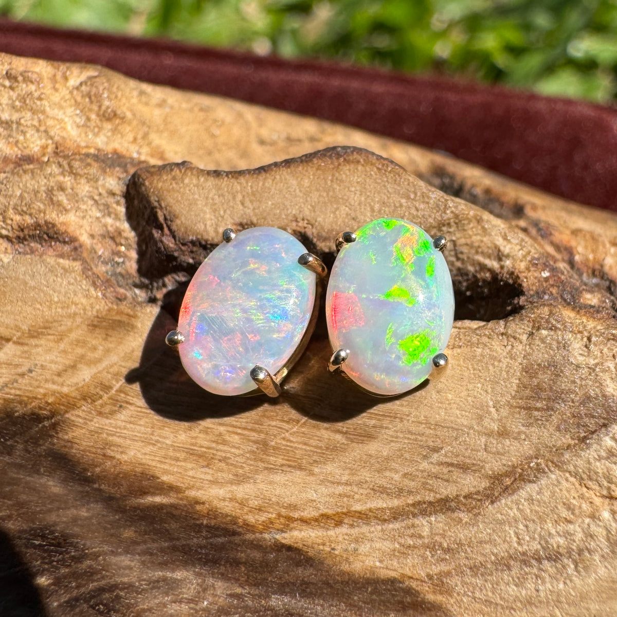 1.2ct Coober Pedy Opal Stud Earrings ~ 'Warrumbungle Spectrum' | 14ct Yellow Gold | Solid Australian Opal