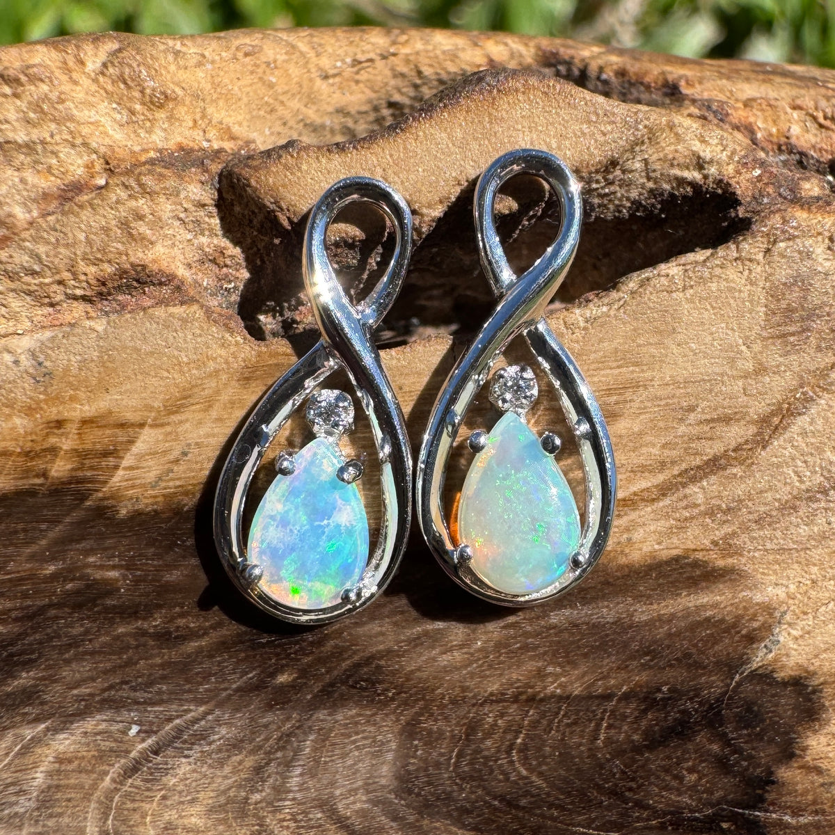 1ct Coober Pedy Crystal Opal Stud Earrings ~ 'Ben Boyd Blues' | 925 Sterling Silver | Solid Australian Opal