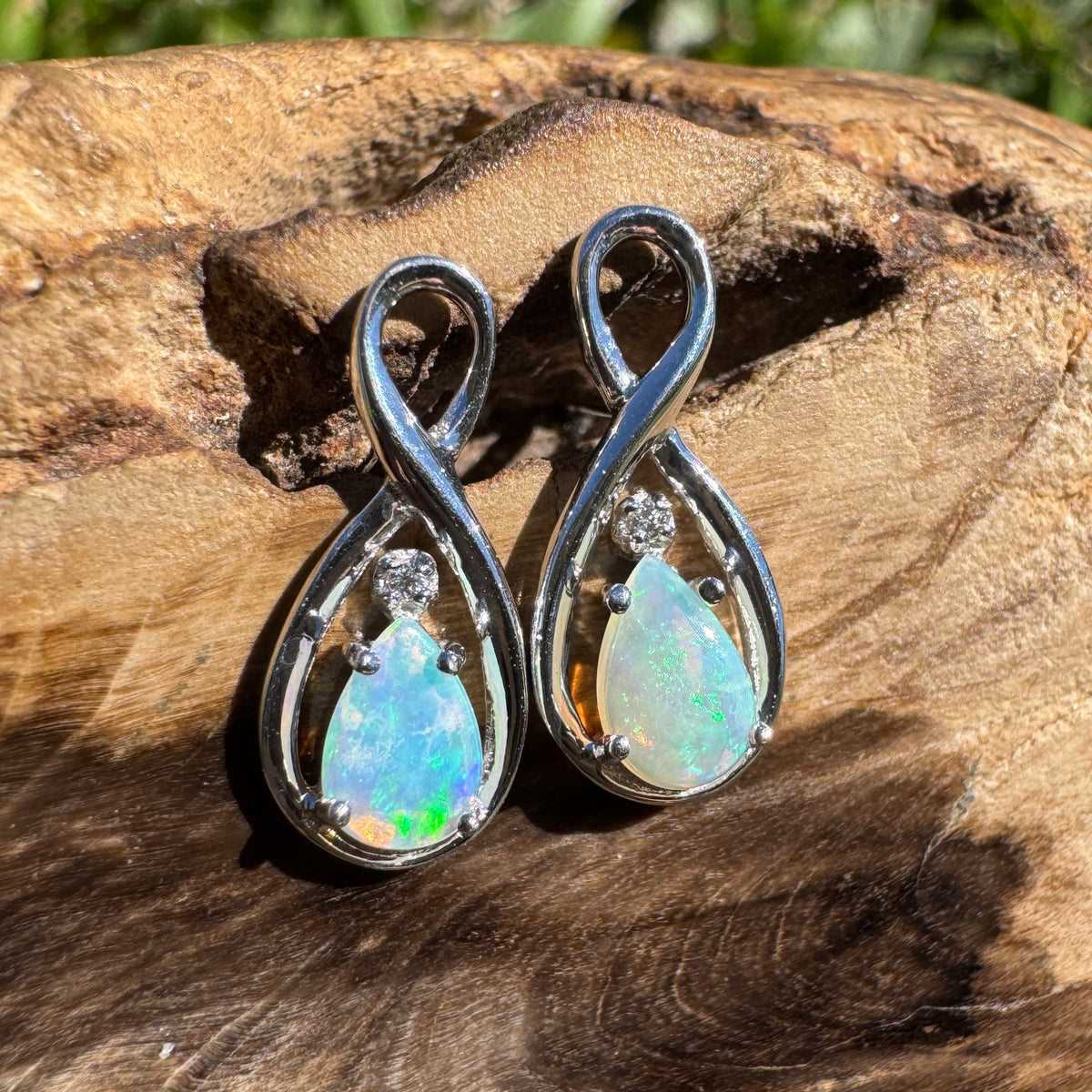 1ct Coober Pedy Crystal Opal Stud Earrings ~ 'Ben Boyd Blues' | 925 Sterling Silver | Solid Australian Opal