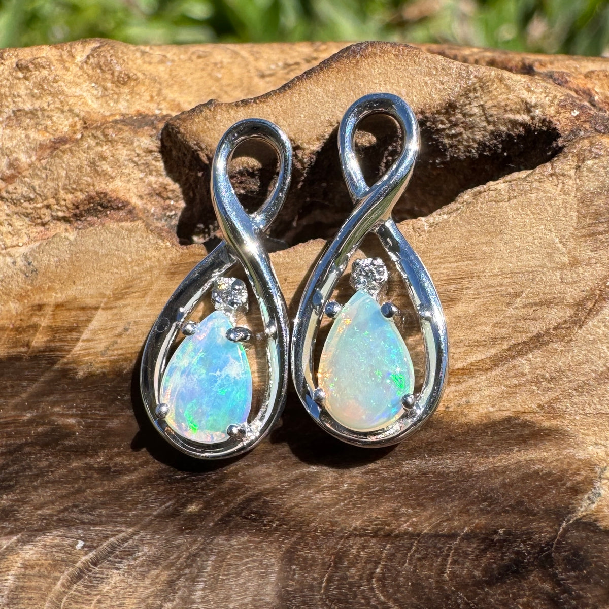 1ct Coober Pedy Crystal Opal Stud Earrings ~ 'Ben Boyd Blues' | 925 Sterling Silver | Solid Australian Opal