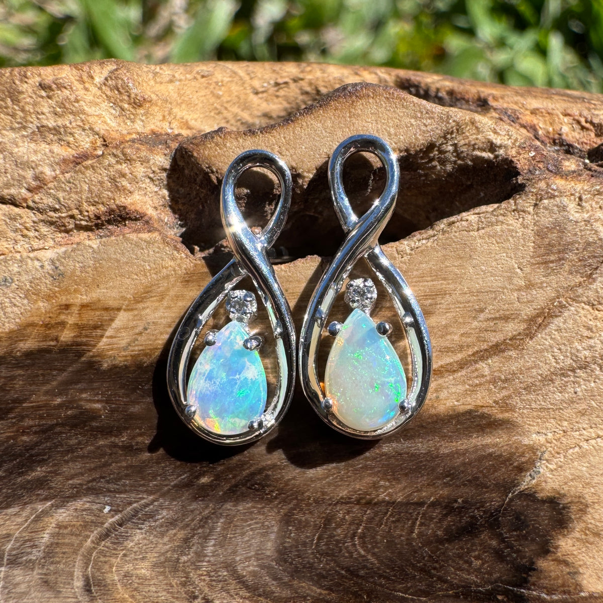 1ct Coober Pedy Crystal Opal Stud Earrings ~ 'Ben Boyd Blues' | 925 Sterling Silver | Solid Australian Opal