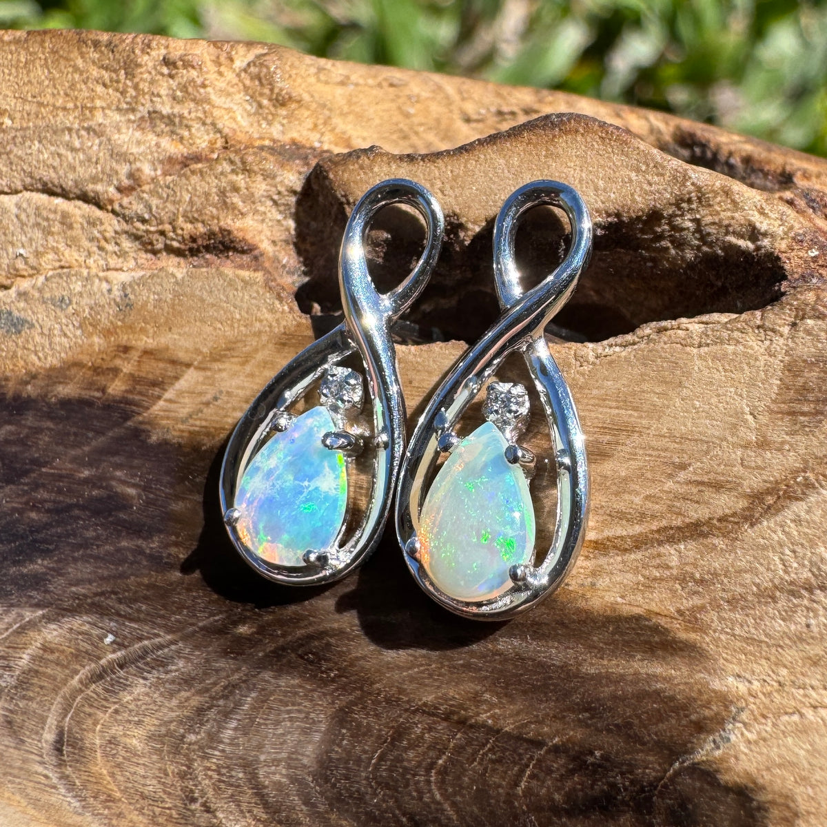 1ct Coober Pedy Crystal Opal Stud Earrings ~ 'Ben Boyd Blues' | 925 Sterling Silver | Solid Australian Opal