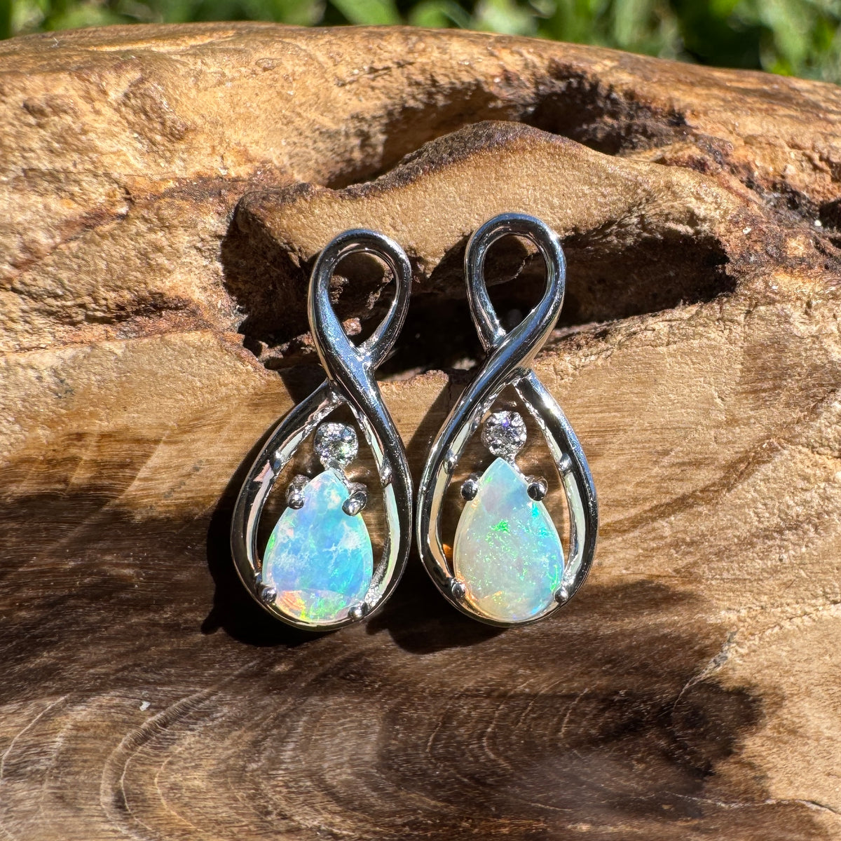 1ct Coober Pedy Crystal Opal Stud Earrings ~ 'Ben Boyd Blues' | 925 Sterling Silver | Solid Australian Opal