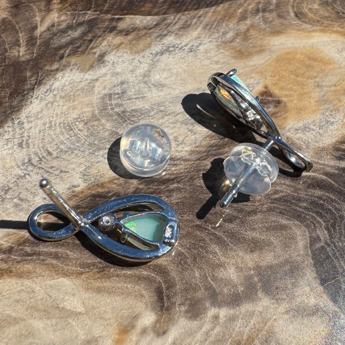 1ct Coober Pedy Crystal Opal Stud Earrings ~ 'Ben Boyd Blues' | 925 Sterling Silver | Solid Australian Opal
