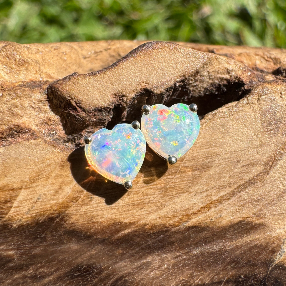 0.5ct Coober Pedy Crystal Opal Stud Earrings ~ 'Deepwater Sunset' | 9ct Yellow Gold | Solid Australian Opal