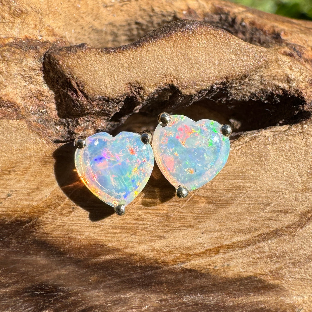 0.5ct Coober Pedy Crystal Opal Stud Earrings ~ 'Deepwater Sunset' | 9ct Yellow Gold | Solid Australian Opal
