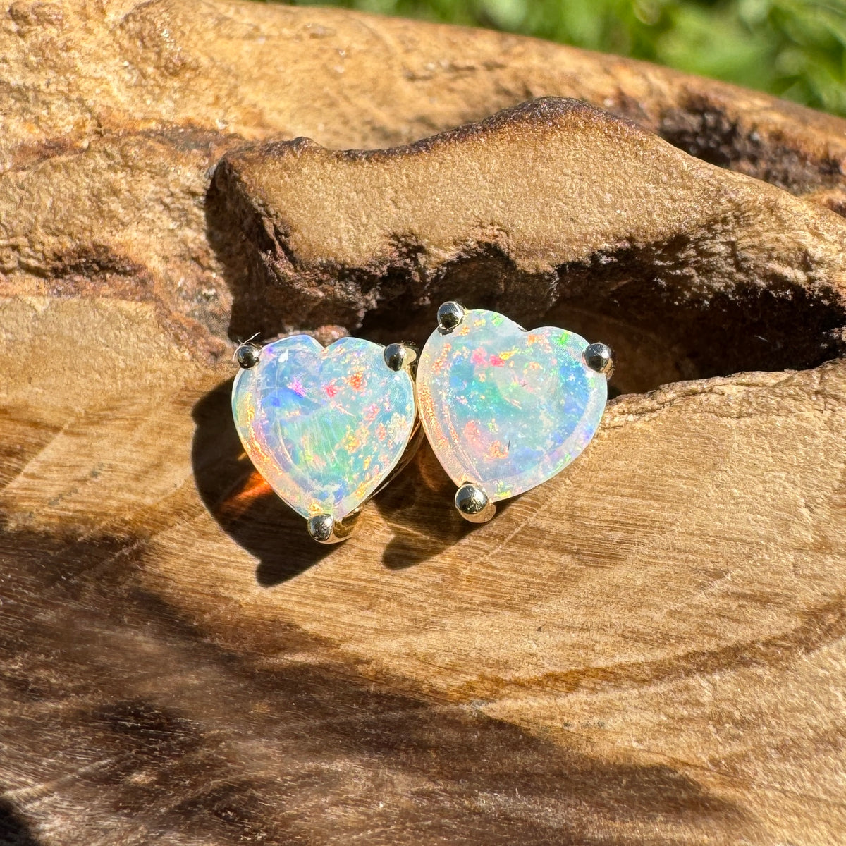 0.5ct Coober Pedy Crystal Opal Stud Earrings ~ 'Deepwater Sunset' | 9ct Yellow Gold | Solid Australian Opal