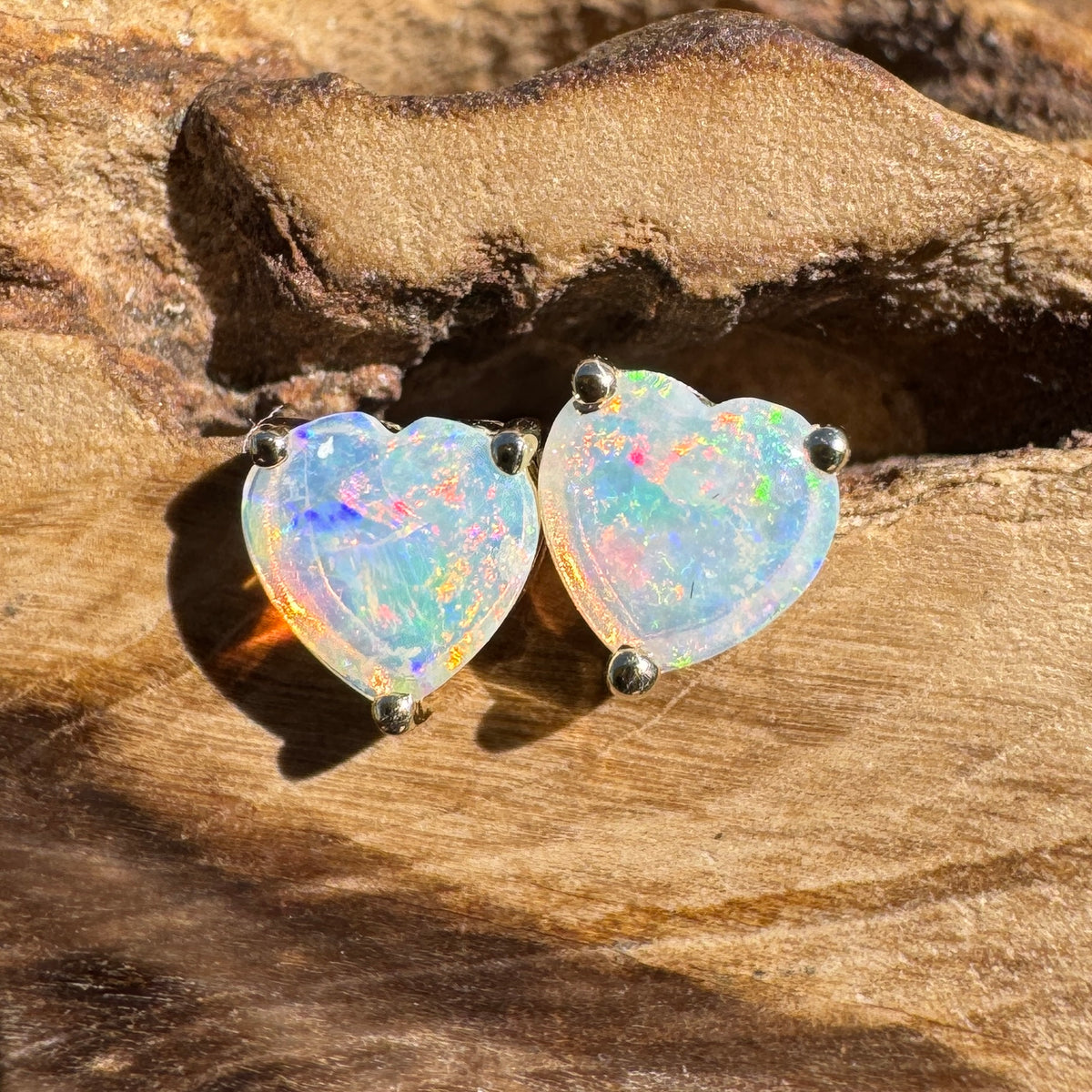 0.5ct Coober Pedy Crystal Opal Stud Earrings ~ 'Deepwater Sunset' | 9ct Yellow Gold | Solid Australian Opal