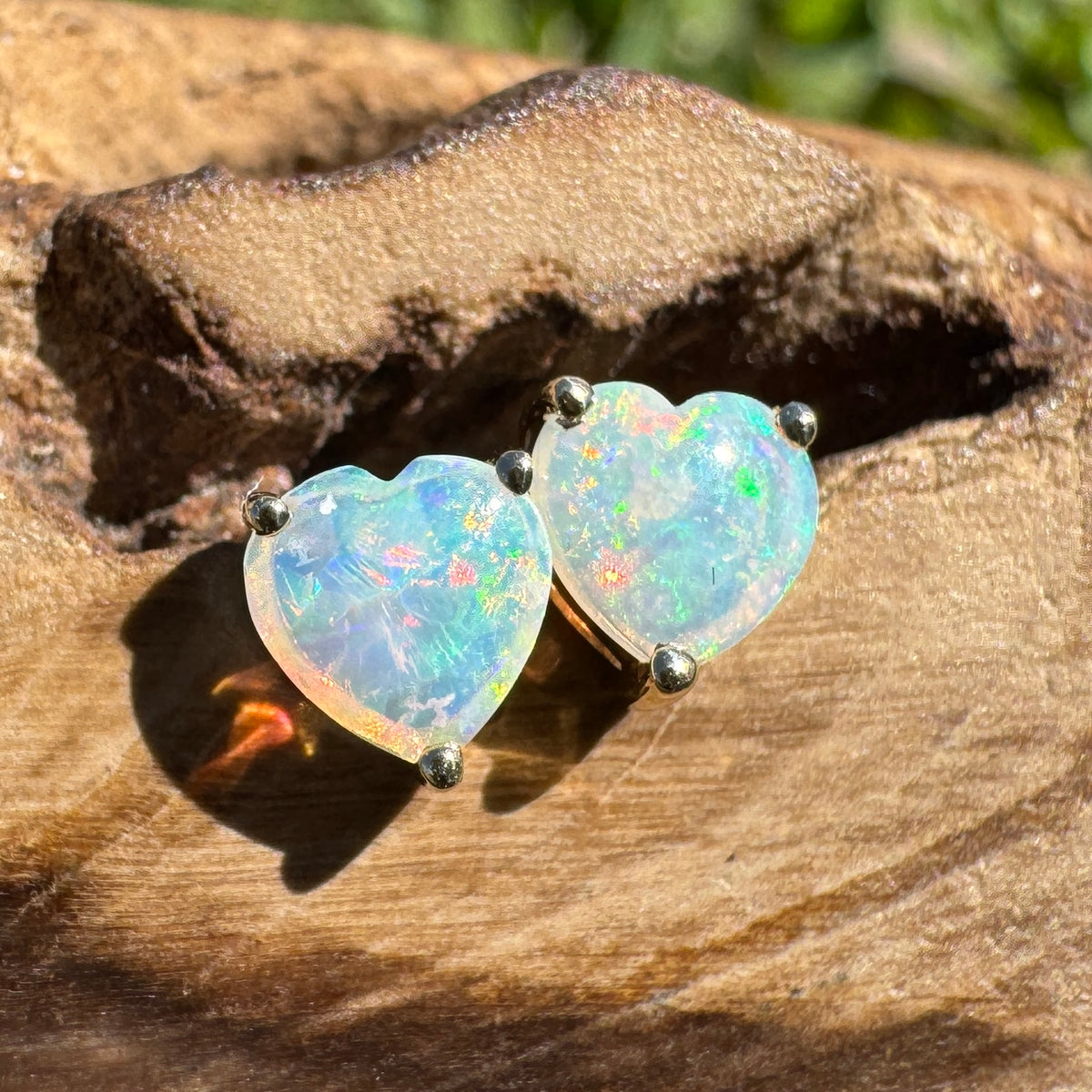 0.5ct Coober Pedy Crystal Opal Stud Earrings ~ 'Deepwater Sunset' | 9ct Yellow Gold | Solid Australian Opal
