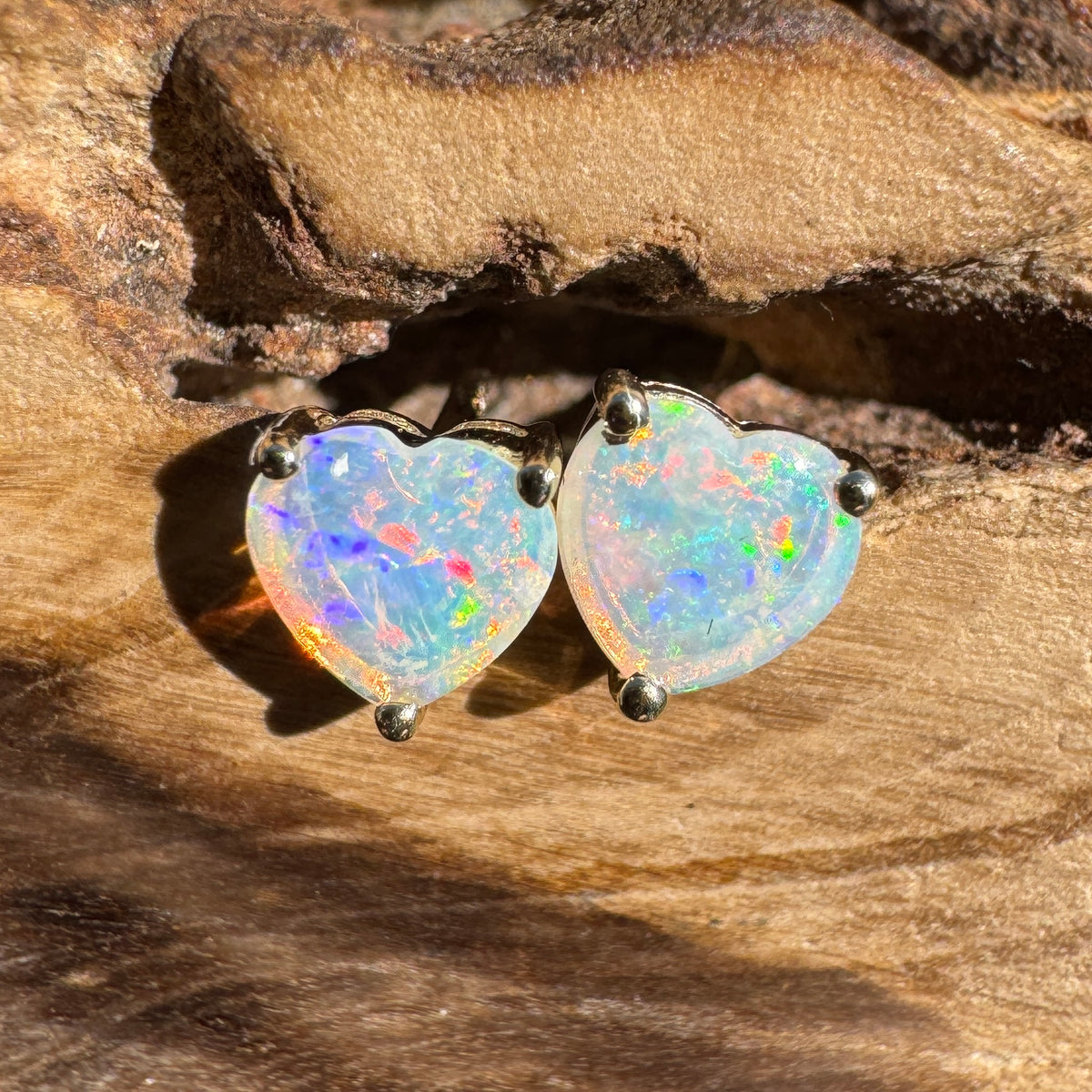 0.5ct Coober Pedy Crystal Opal Stud Earrings ~ 'Deepwater Sunset' | 9ct Yellow Gold | Solid Australian Opal