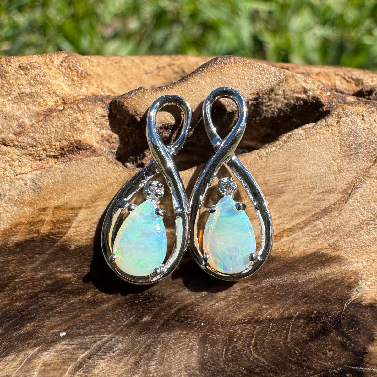 1ct Coober Pedy Opal Stud Earrings ~ 'Washpool Blue' | 925 Sterling Silver | Solid Australian Opal