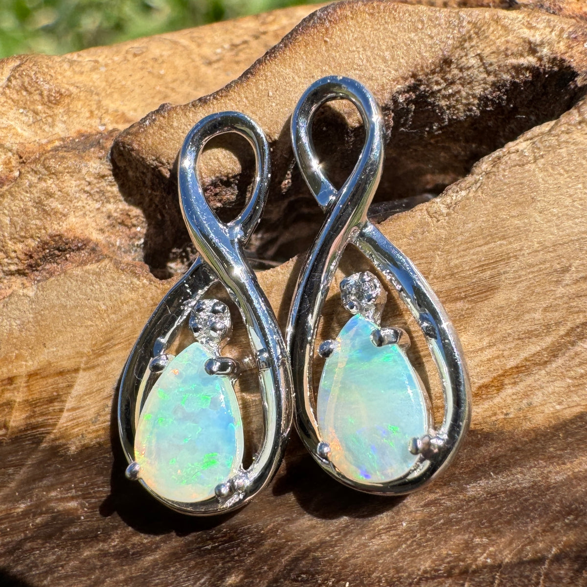 1ct Coober Pedy Opal Stud Earrings ~ 'Washpool Blue' | 925 Sterling Silver | Solid Australian Opal