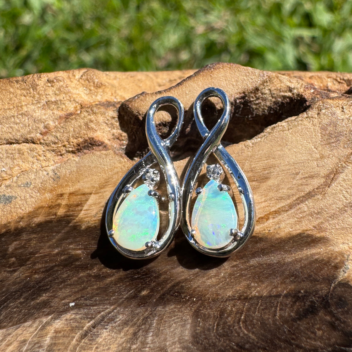 1ct Coober Pedy Opal Stud Earrings ~ 'Washpool Blue' | 925 Sterling Silver | Solid Australian Opal