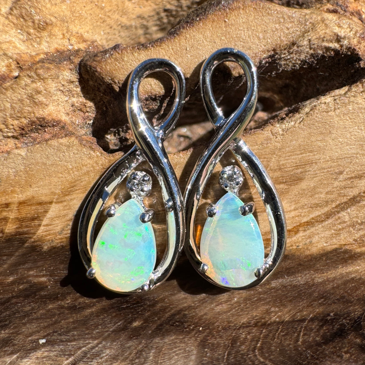 1ct Coober Pedy Opal Stud Earrings ~ 'Washpool Blue' | 925 Sterling Silver | Solid Australian Opal