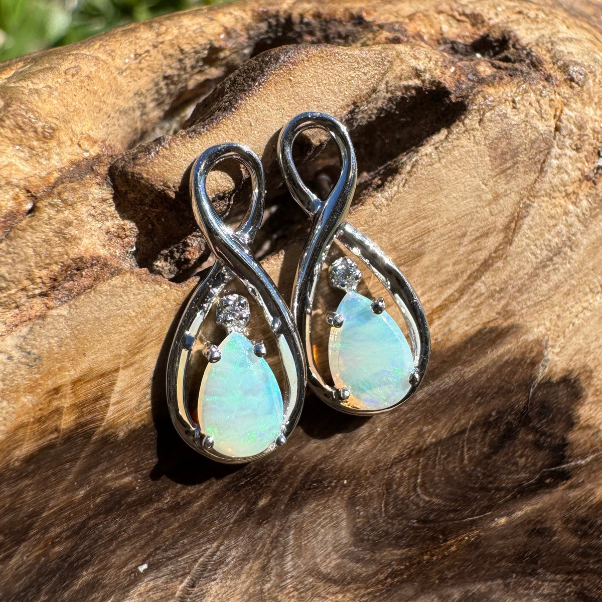 1ct Coober Pedy Opal Stud Earrings ~ 'Washpool Blue' | 925 Sterling Silver | Solid Australian Opal