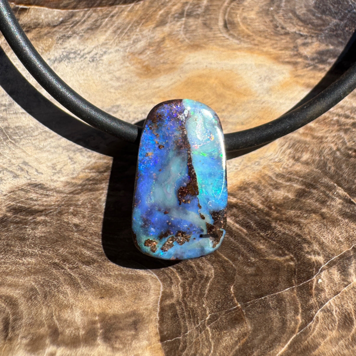 Solid Queensland Boulder Opal Pendant Necklace ~ 'Kakadu Stormveil' | Solid Australian Opal