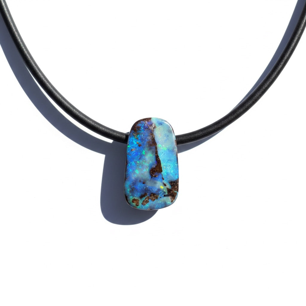 Solid Queensland Boulder Opal Pendant Necklace ~ 'Kakadu Stormveil' | Solid Australian Opal