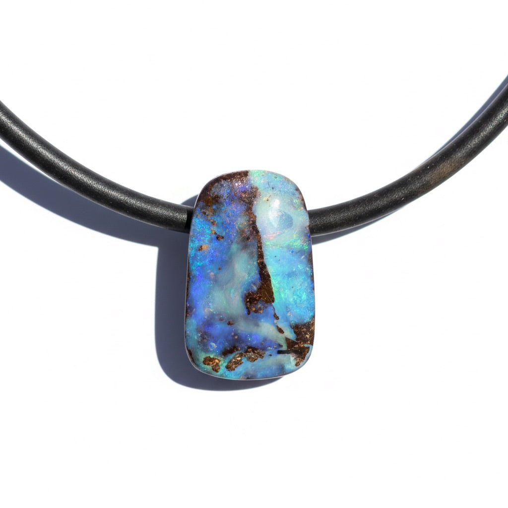 Solid Queensland Boulder Opal Pendant Necklace ~ 'Kakadu Stormveil' | Solid Australian Opal