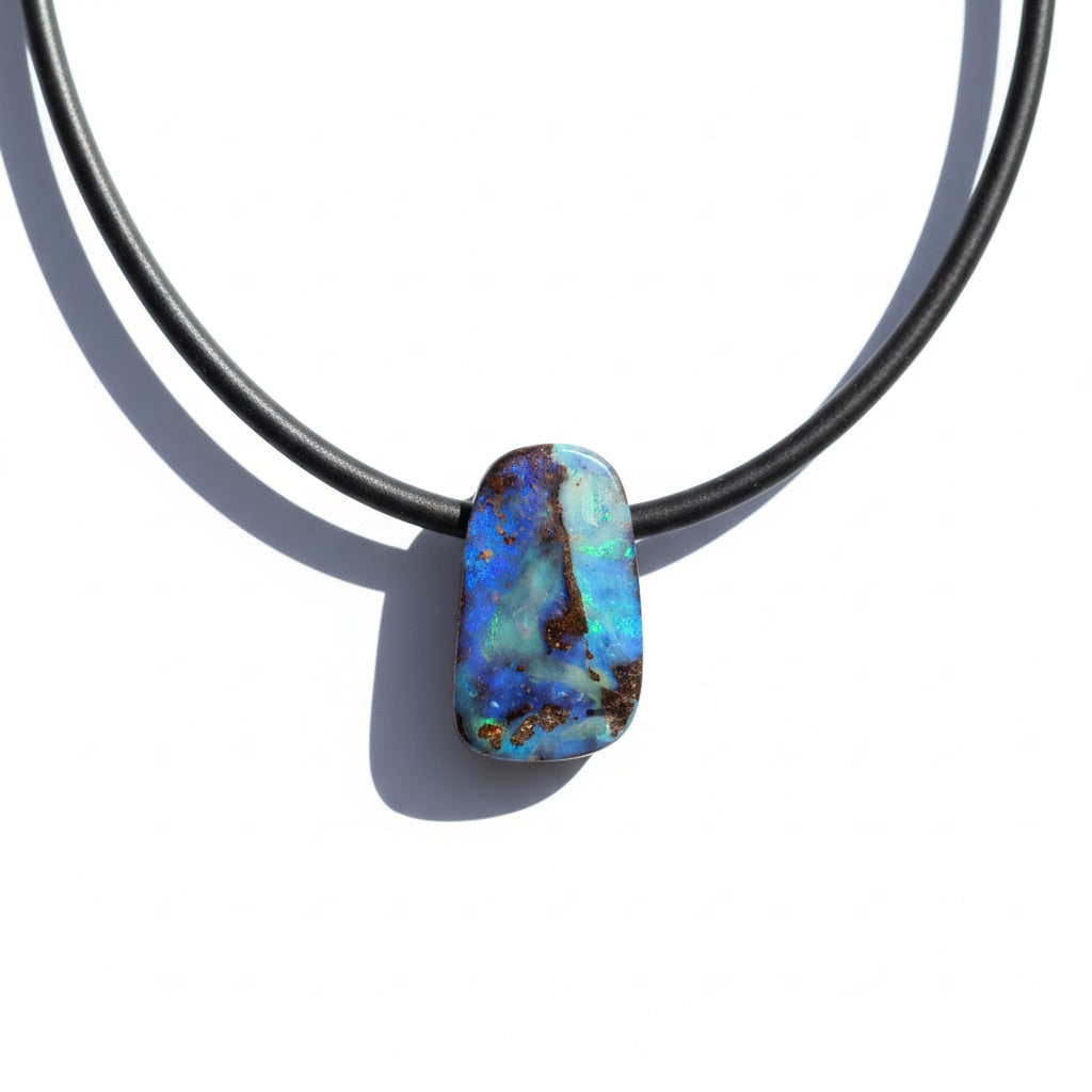 Solid Queensland Boulder Opal Pendant Necklace ~ 'Kakadu Stormveil' | Solid Australian Opal