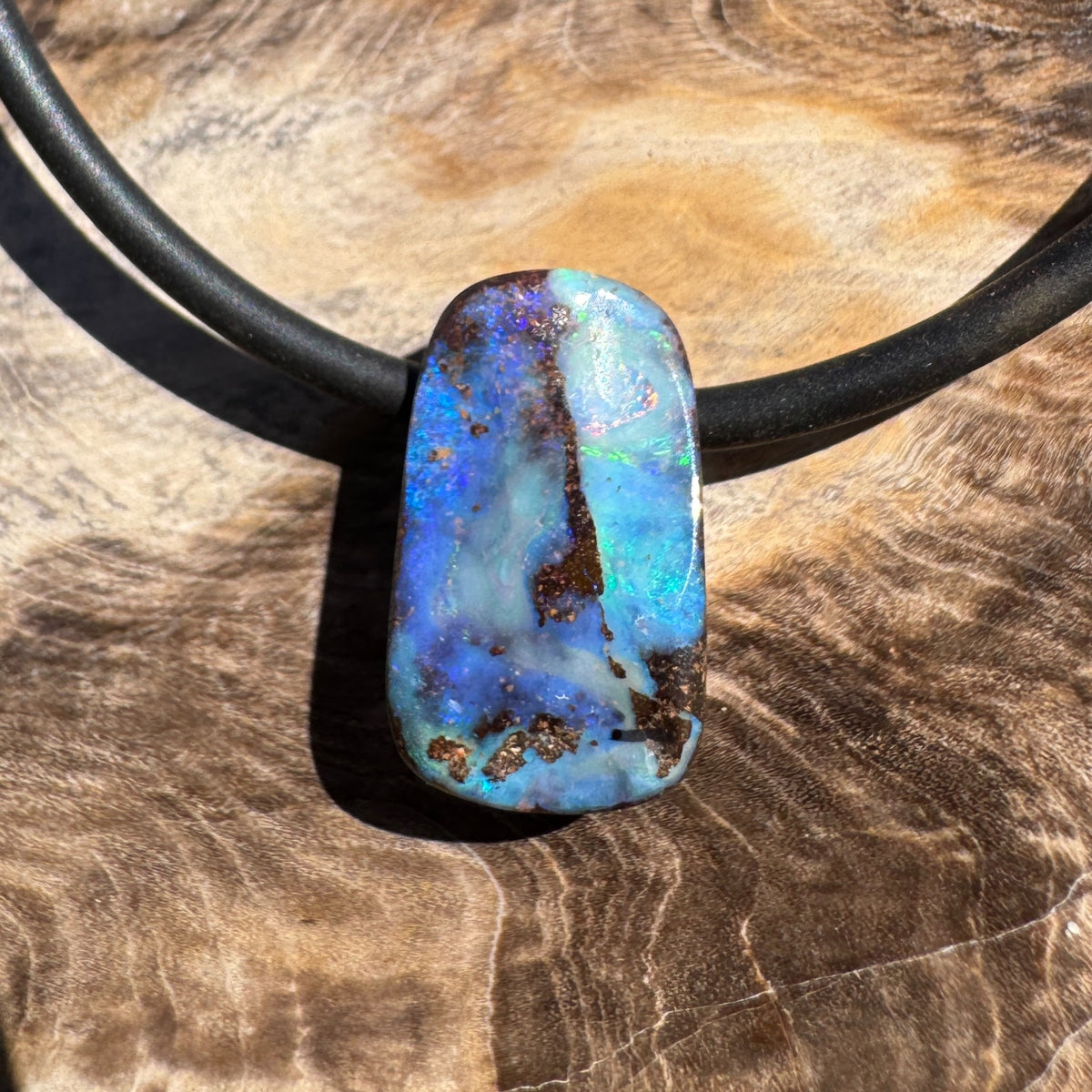 Solid Queensland Boulder Opal Pendant Necklace ~ 'Kakadu Stormveil' | Solid Australian Opal