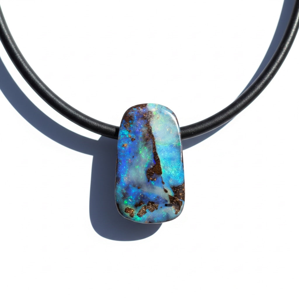 Solid Queensland Boulder Opal Pendant Necklace ~ 'Kakadu Stormveil' | Solid Australian Opal