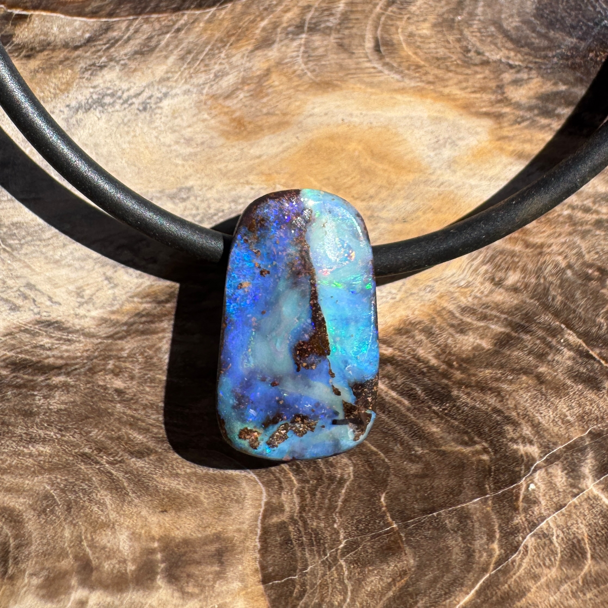 Solid Queensland Boulder Opal Pendant Necklace ~ 'Kakadu Stormveil' | Solid Australian Opal