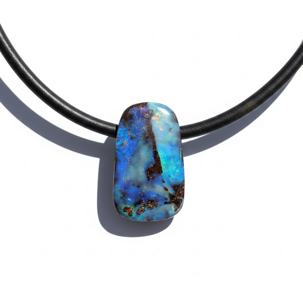 Solid Queensland Boulder Opal Pendant Necklace ~ 'Kakadu Stormveil' | Solid Australian Opal