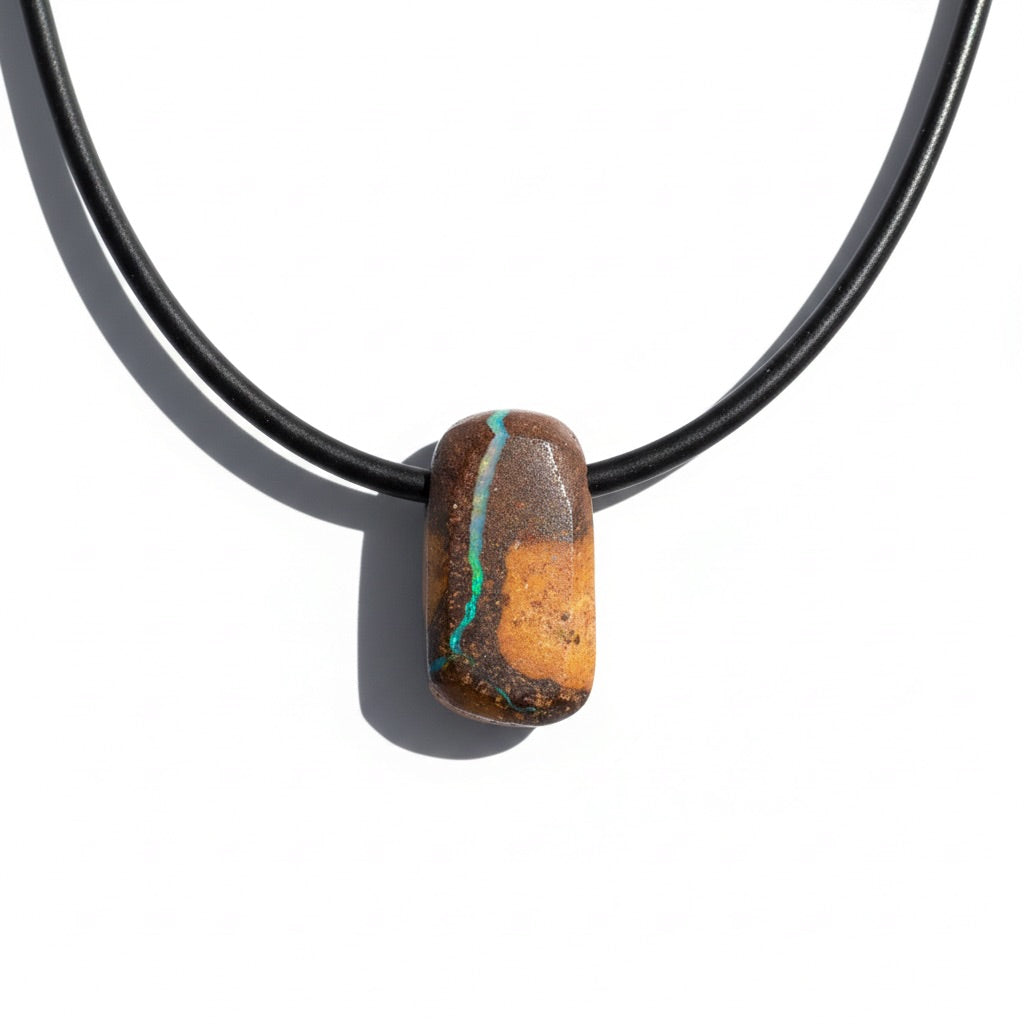 Solid Queensland Boulder Opal Pendant Necklace ~ 'Kakadu Stormveil' | Solid Australian Opal