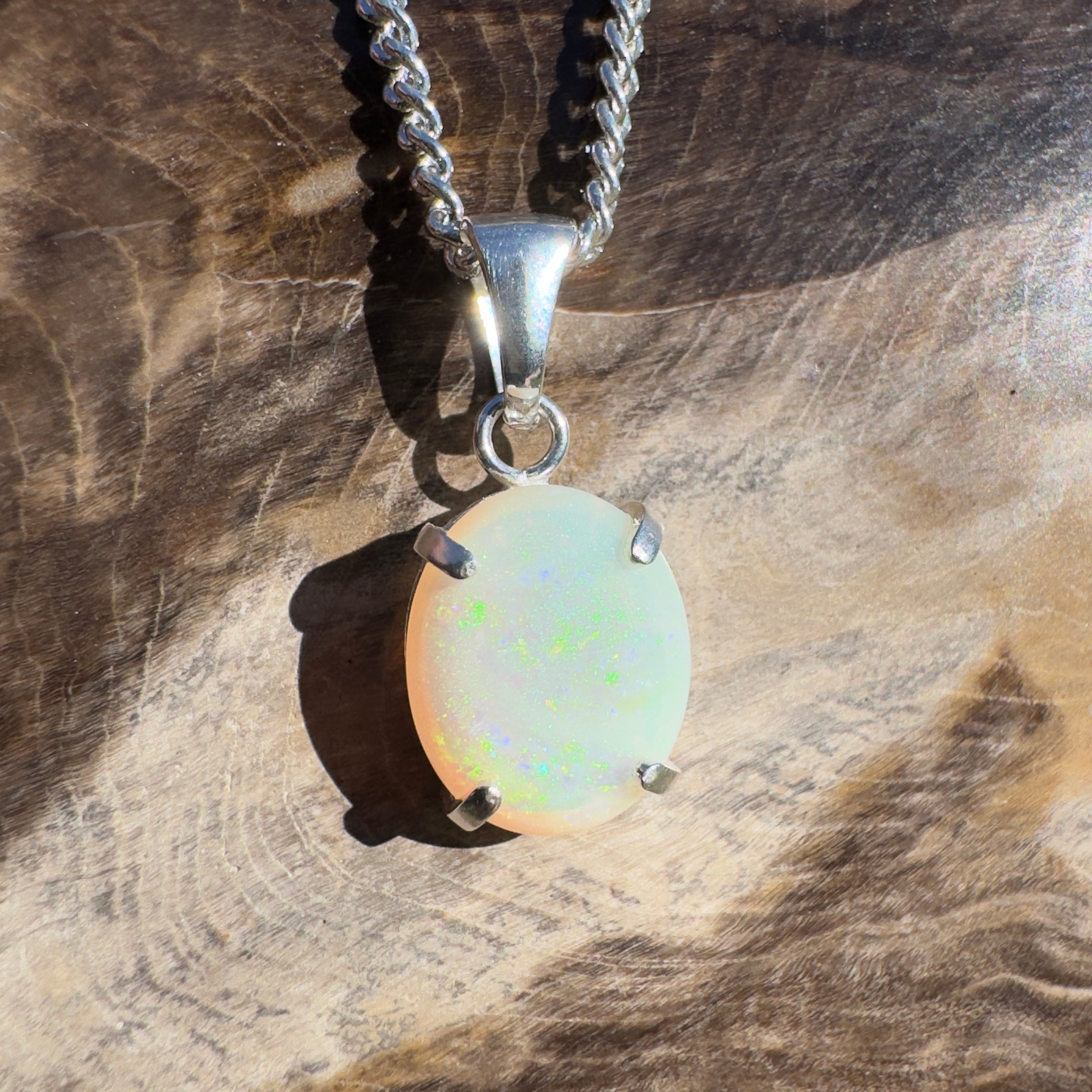 1.3ct Coober Pedy Opal Pendant Necklace ~ 'Mossman Mist' | 925 Sterling Silver | Solid Australian Opal