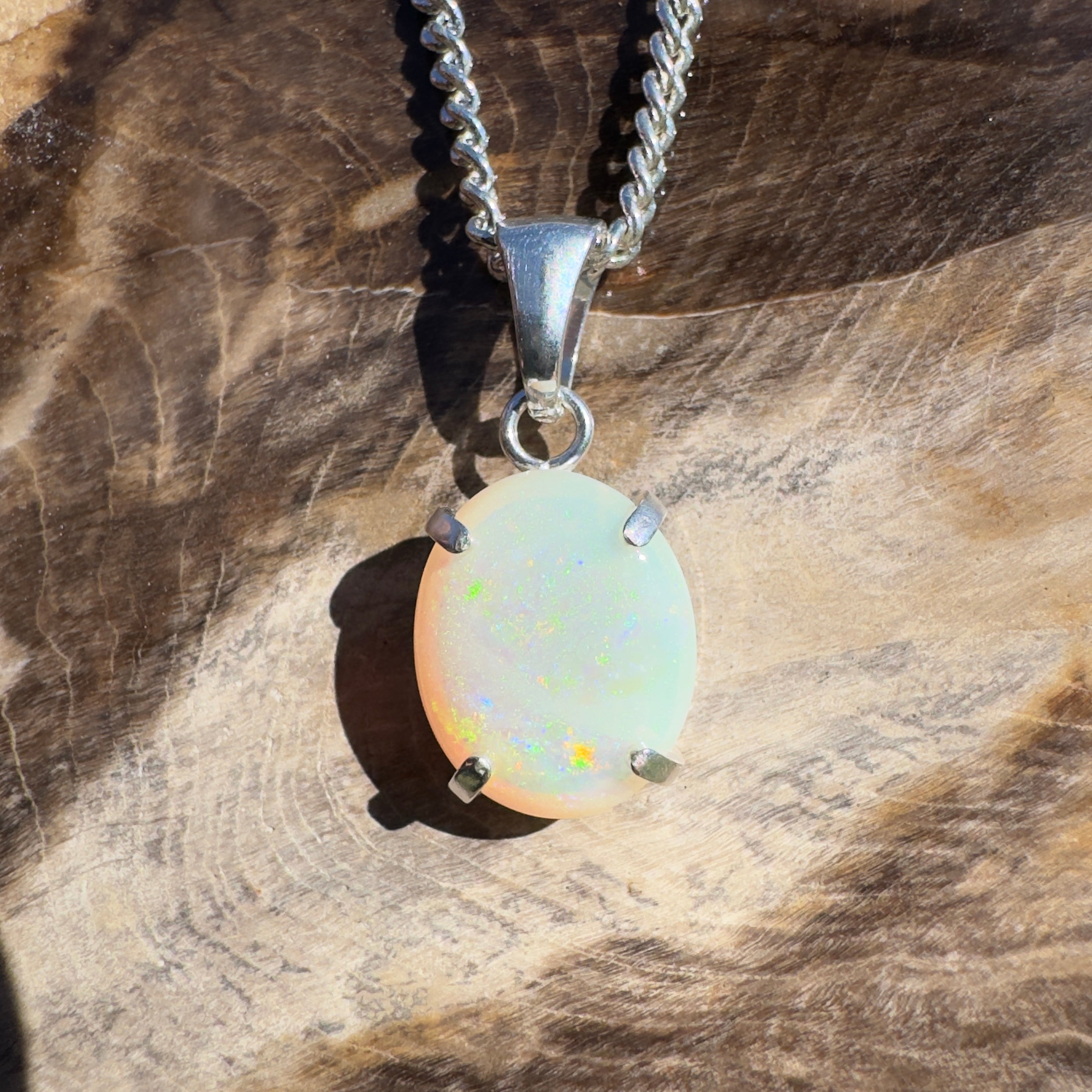 1.3ct Coober Pedy Opal Pendant Necklace ~ 'Mossman Mist' | 925 Sterling Silver | Solid Australian Opal