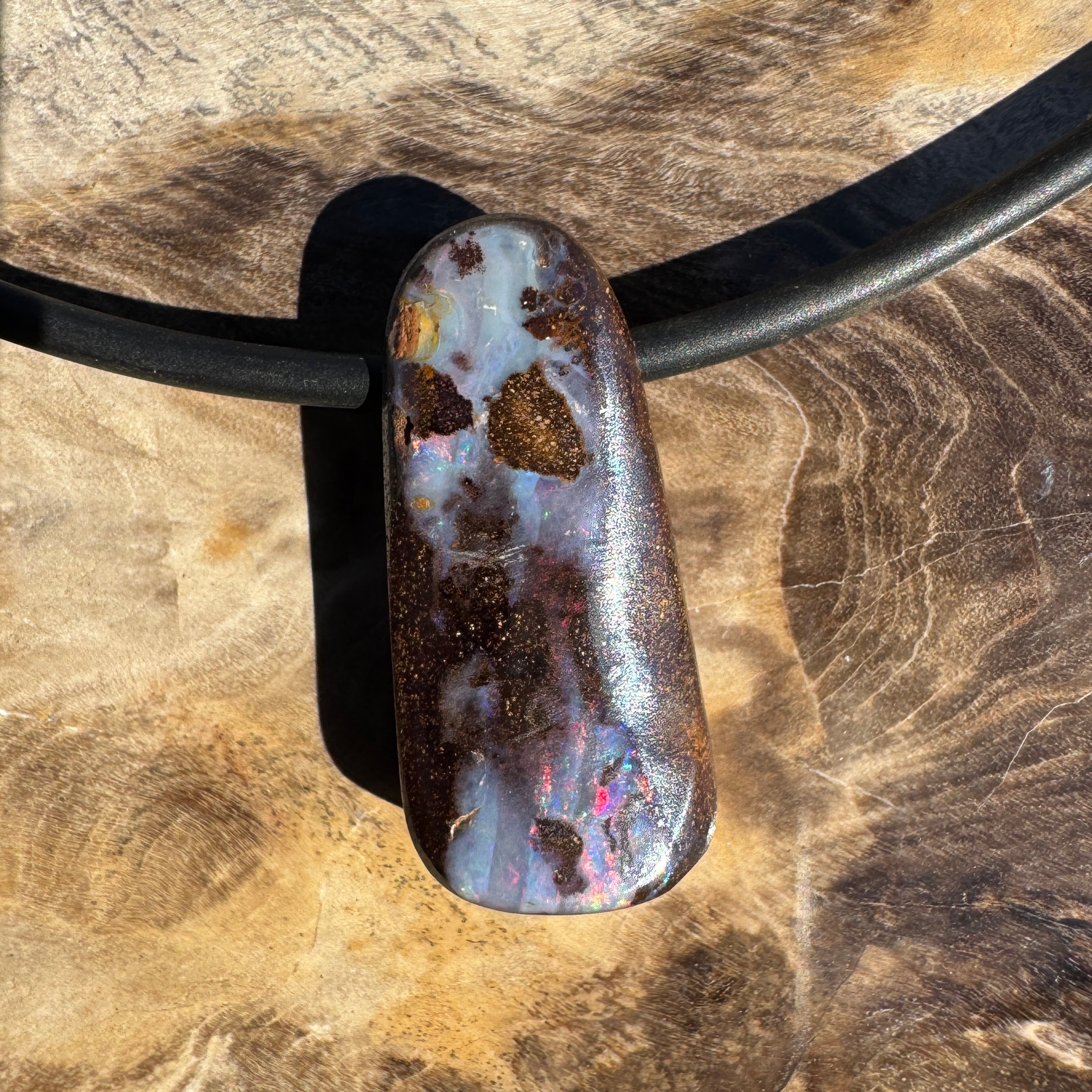Solid Queensland Boulder Opal Pendant Necklace ~ 'Hawkesbury Flow' | Solid Australian Opal