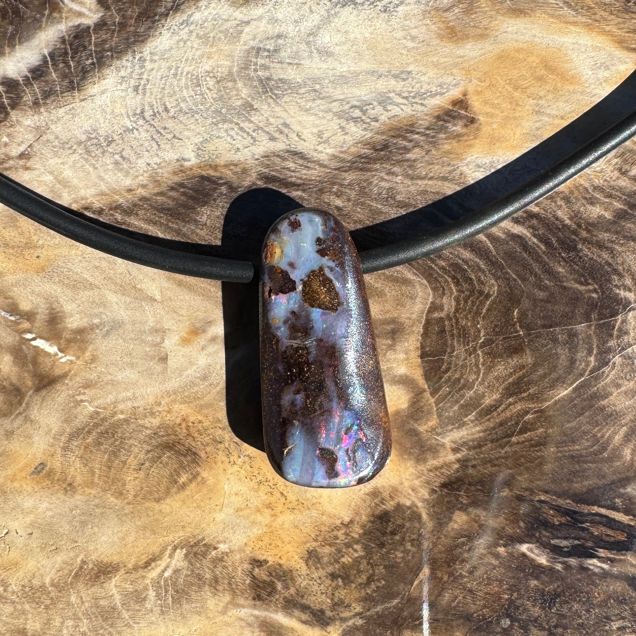 Solid Queensland Boulder Opal Pendant Necklace ~ 'Hawkesbury Flow' | Solid Australian Opal