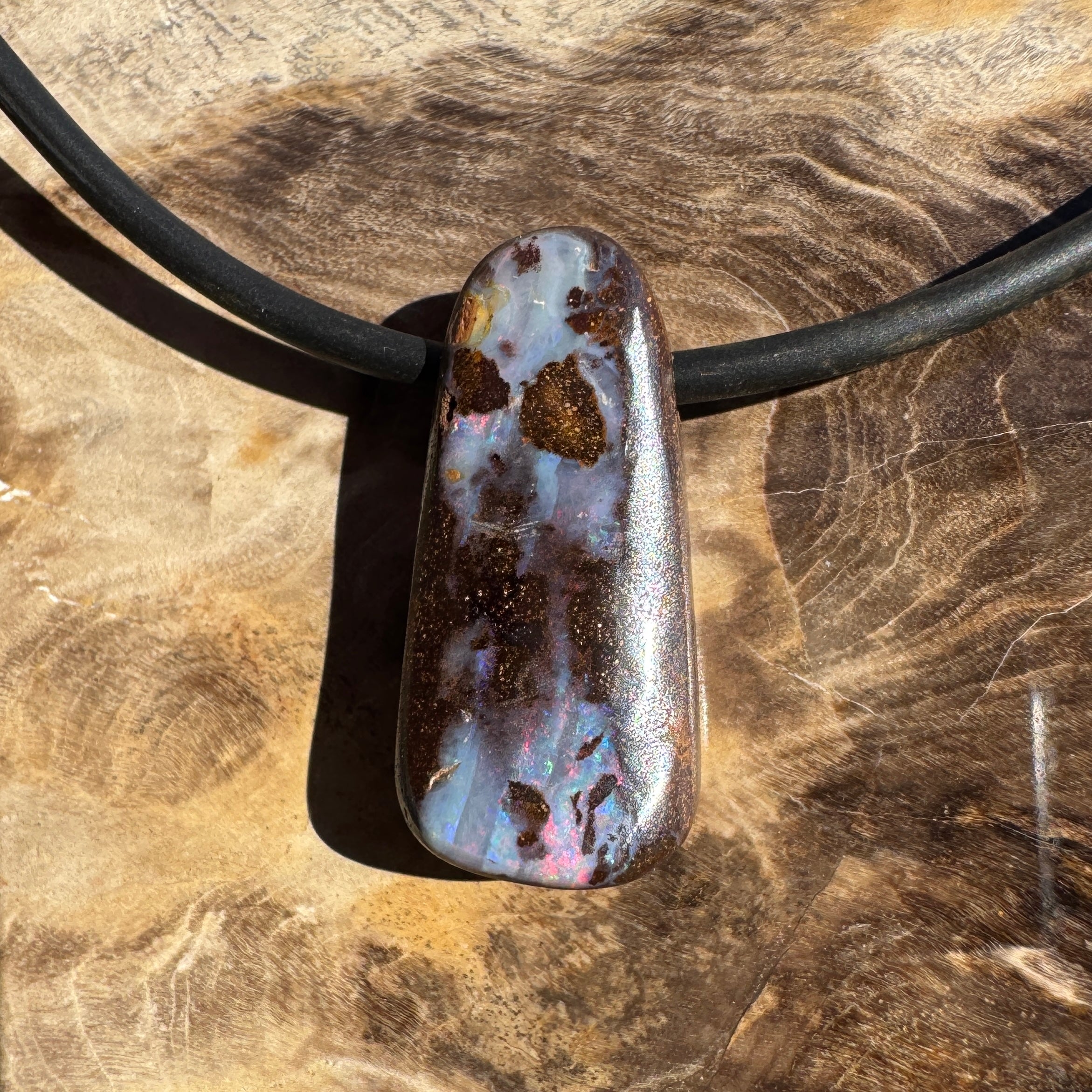 Solid Queensland Boulder Opal Pendant Necklace ~ 'Hawkesbury Flow' | Solid Australian Opal