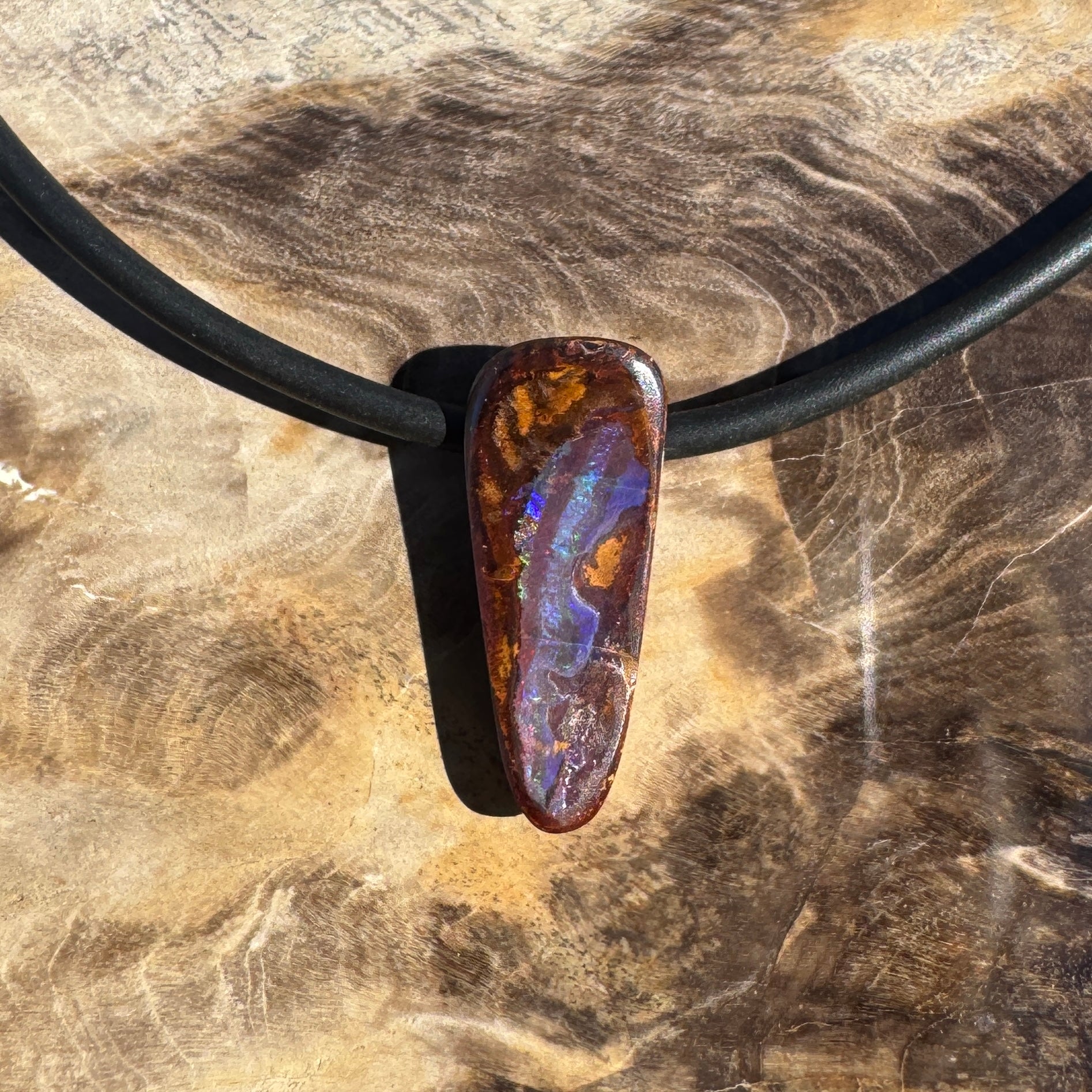 Solid Queensland Boulder Opal Pendant Necklace ~ 'Manly Sunset' | Solid Australian Opal