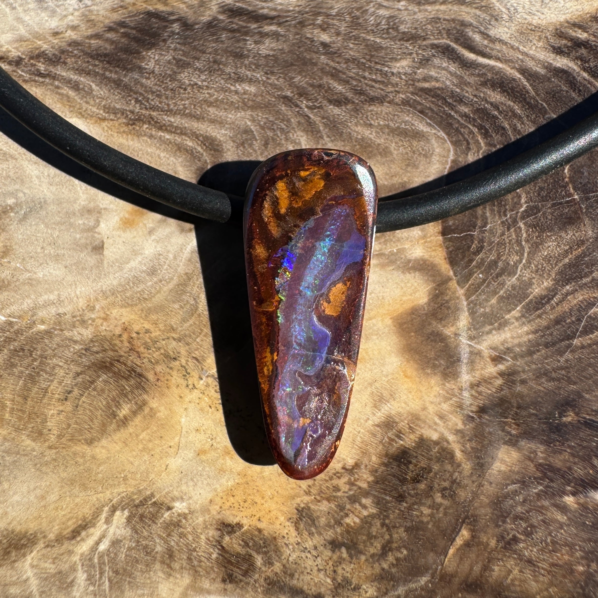 Solid Queensland Boulder Opal Pendant Necklace ~ 'Manly Sunset' | Solid Australian Opal