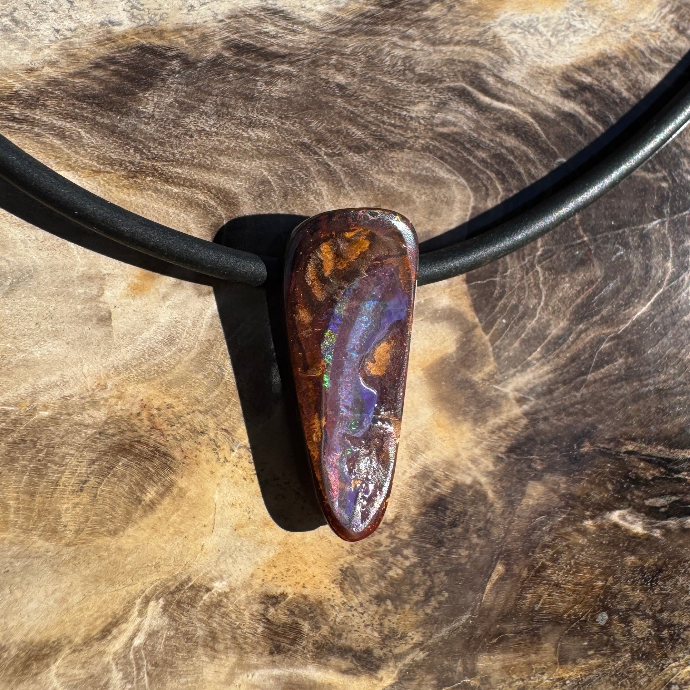 Solid Queensland Boulder Opal Pendant Necklace ~ 'Manly Sunset' | Solid Australian Opal