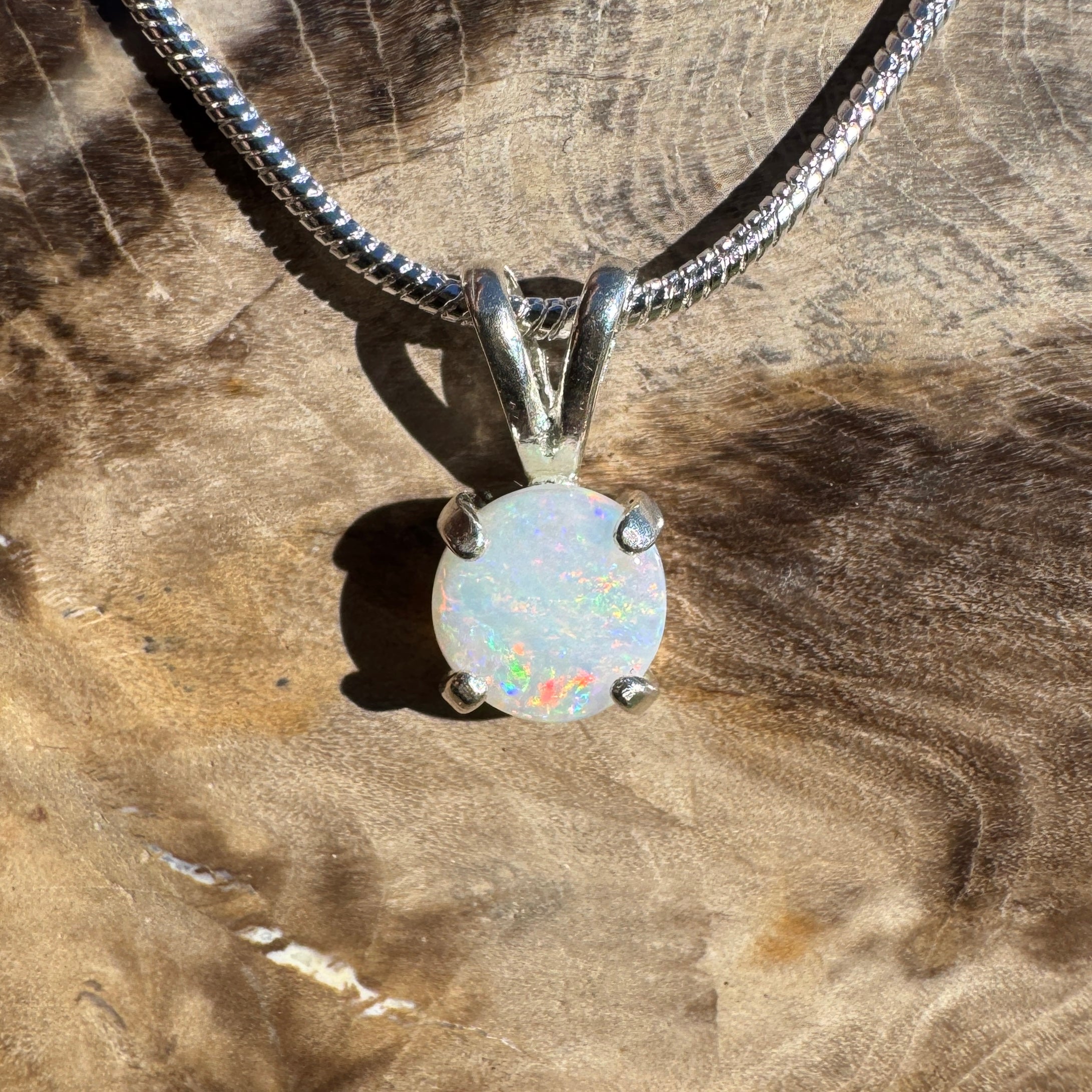 0.5ct Coober Pedy Opal Pendant Necklace ~ 'Cairns Colour' | 925 Sterling Silver | Solid Australian Opal