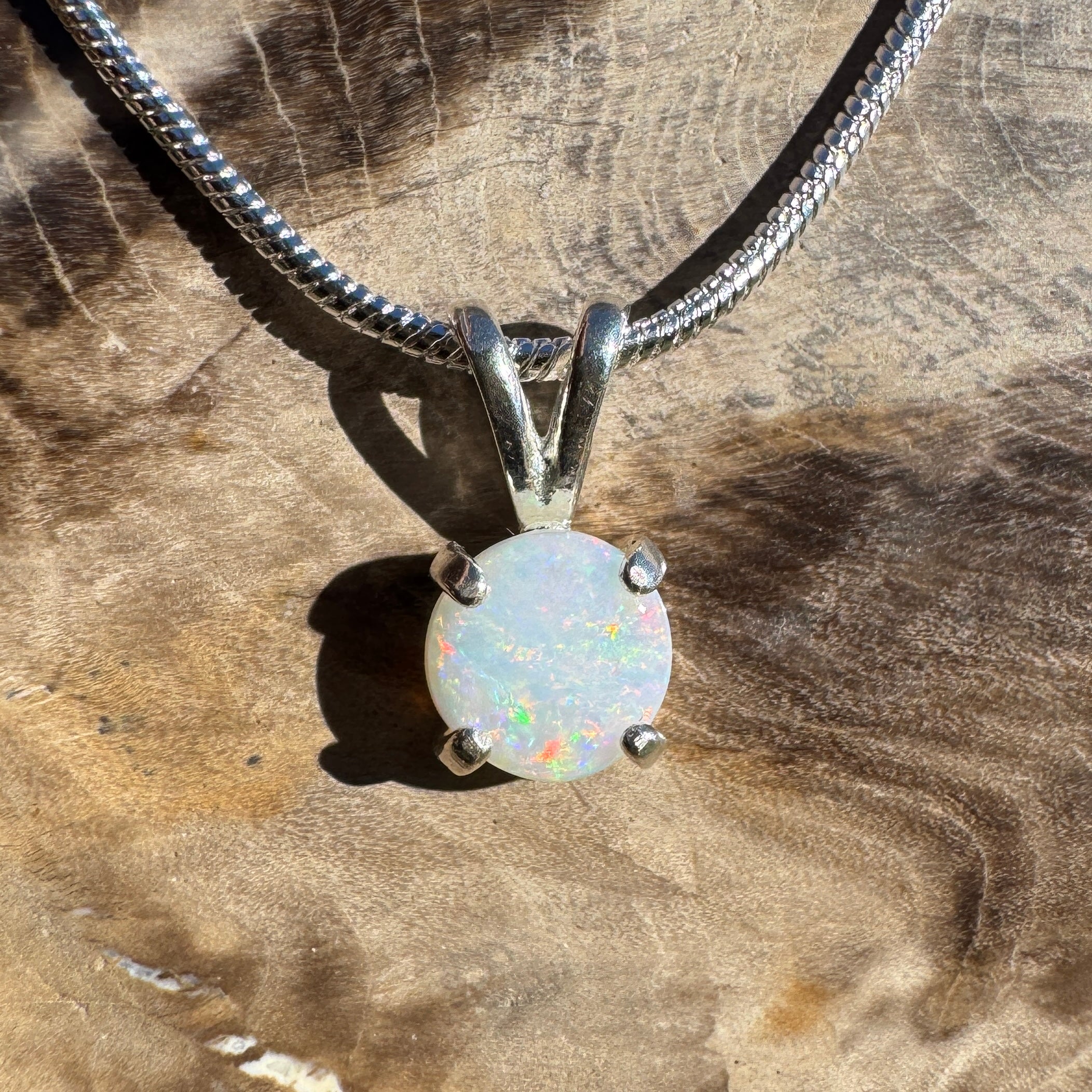 0.5ct Coober Pedy Opal Pendant Necklace ~ 'Cairns Colour' | 925 Sterling Silver | Solid Australian Opal