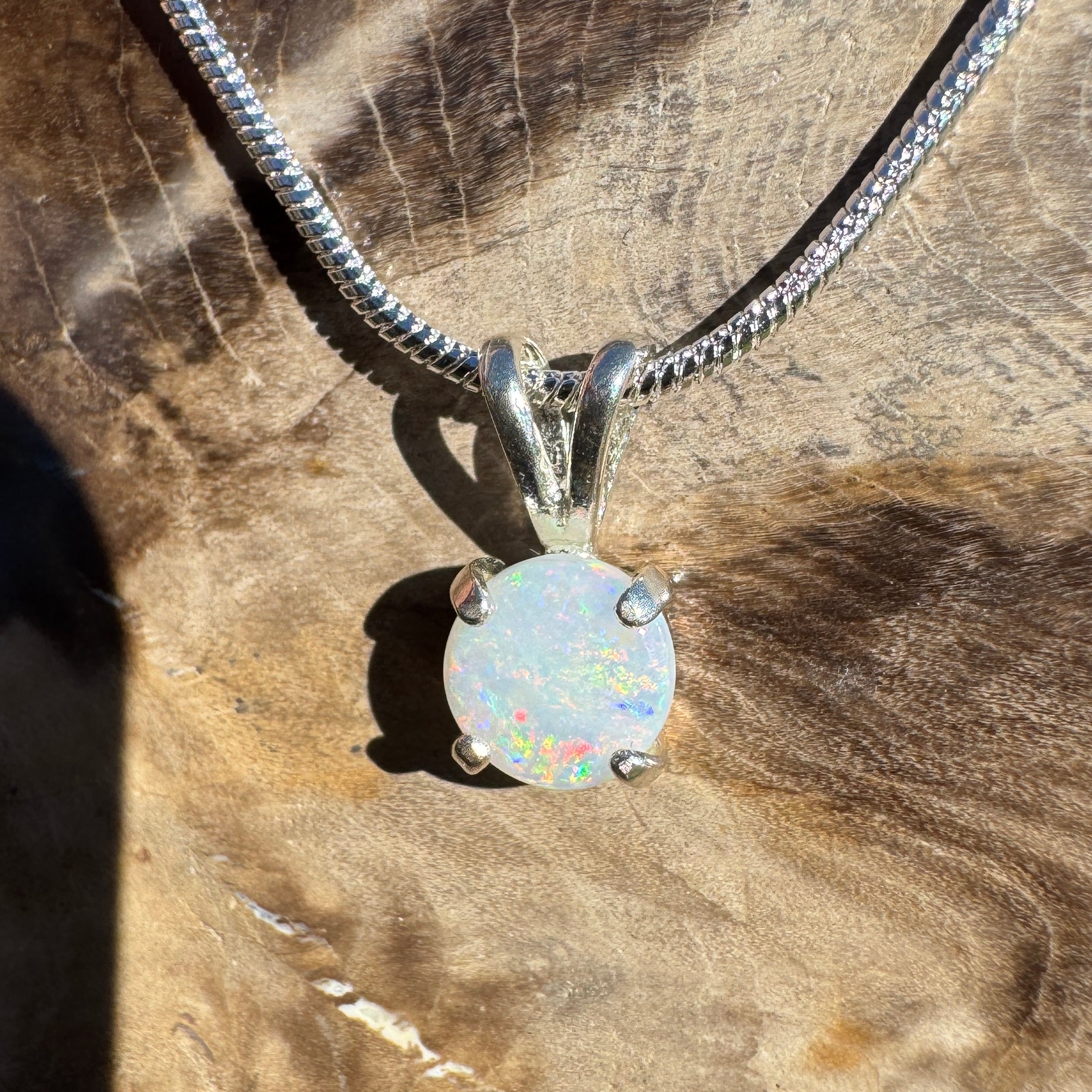 0.5ct Coober Pedy Opal Pendant Necklace ~ 'Cairns Colour' | 925 Sterling Silver | Solid Australian Opal