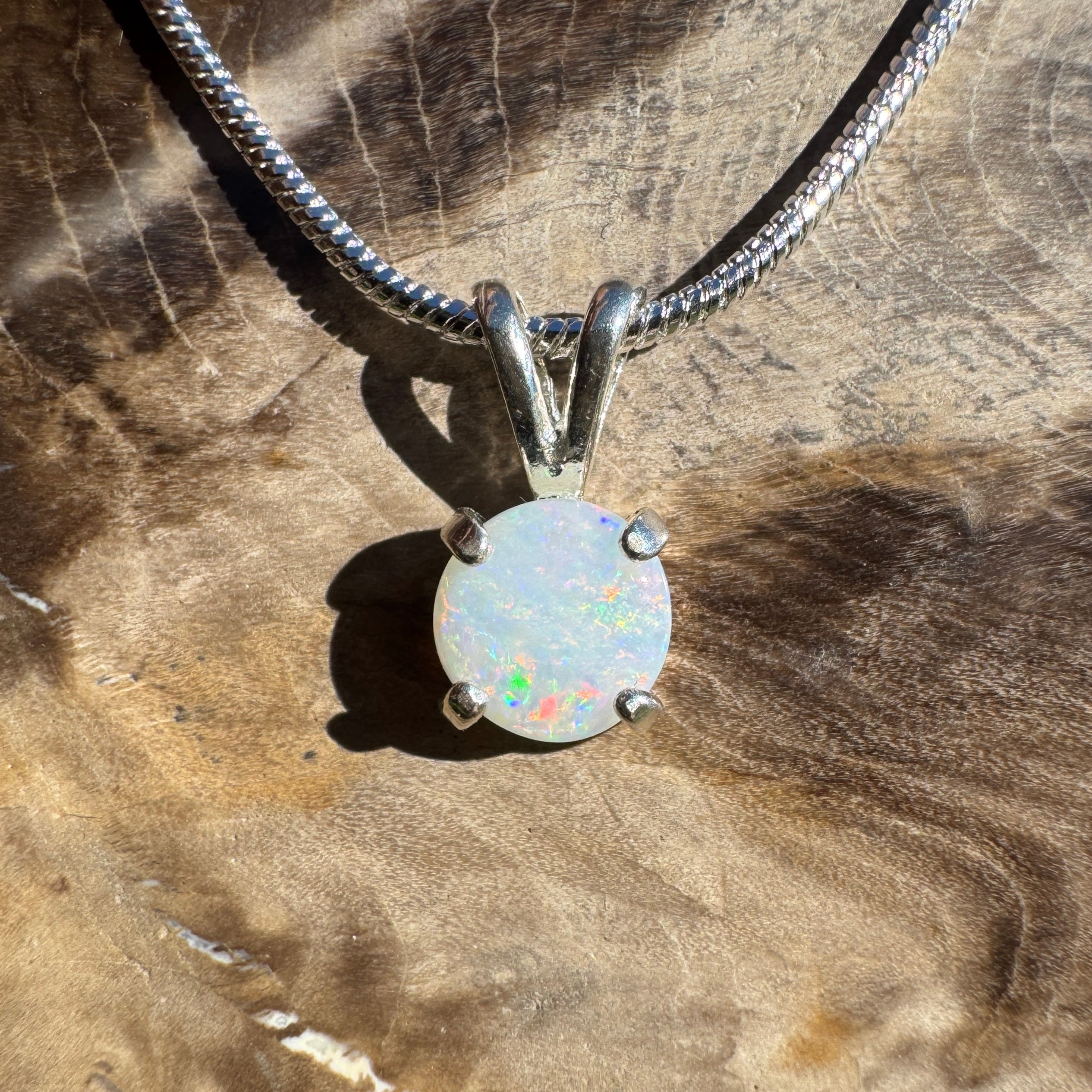 0.5ct Coober Pedy Opal Pendant Necklace ~ 'Cairns Colour' | 925 Sterling Silver | Solid Australian Opal