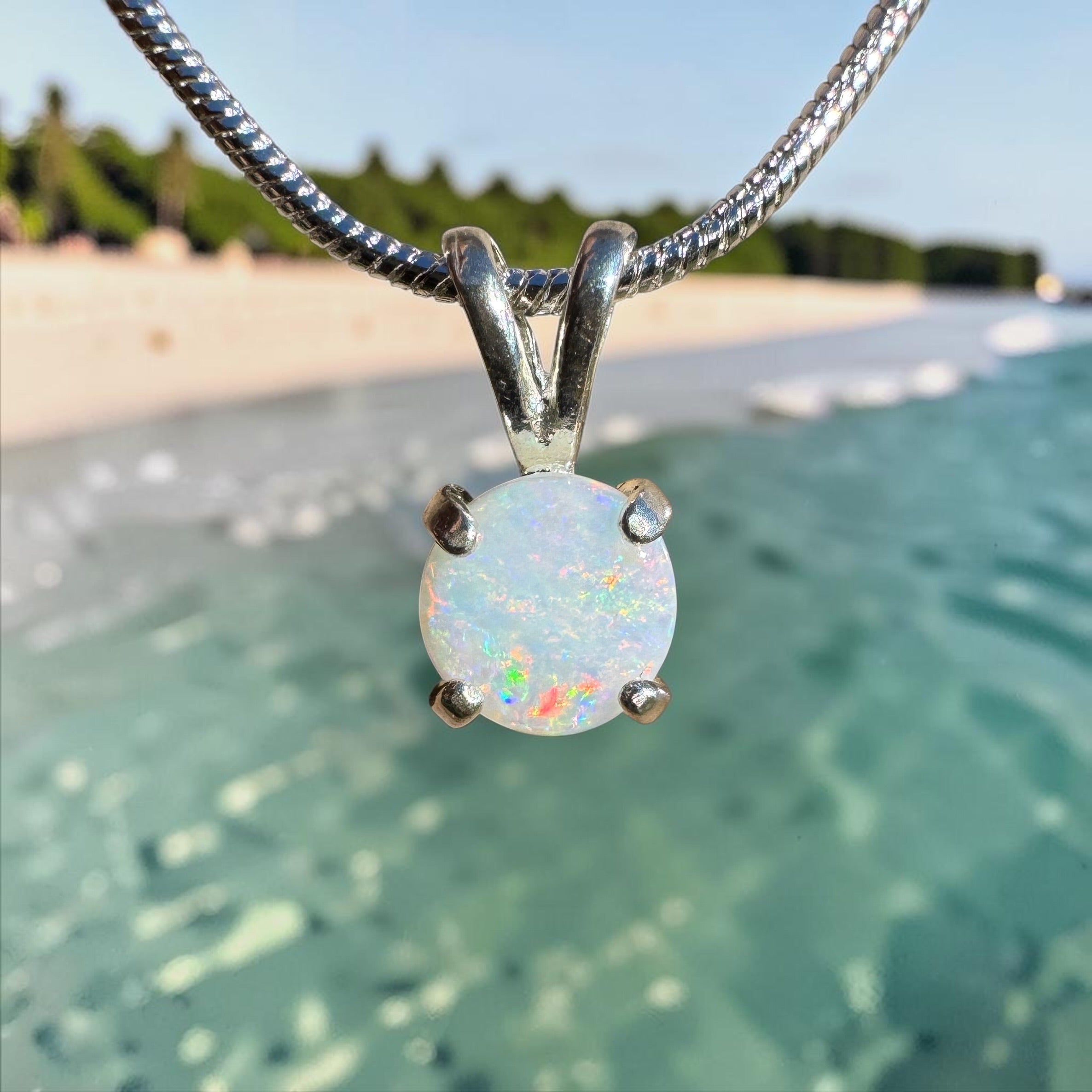 0.5ct Coober Pedy Opal Pendant Necklace ~ 'Cairns Colour' | 925 Sterling Silver | Solid Australian Opal