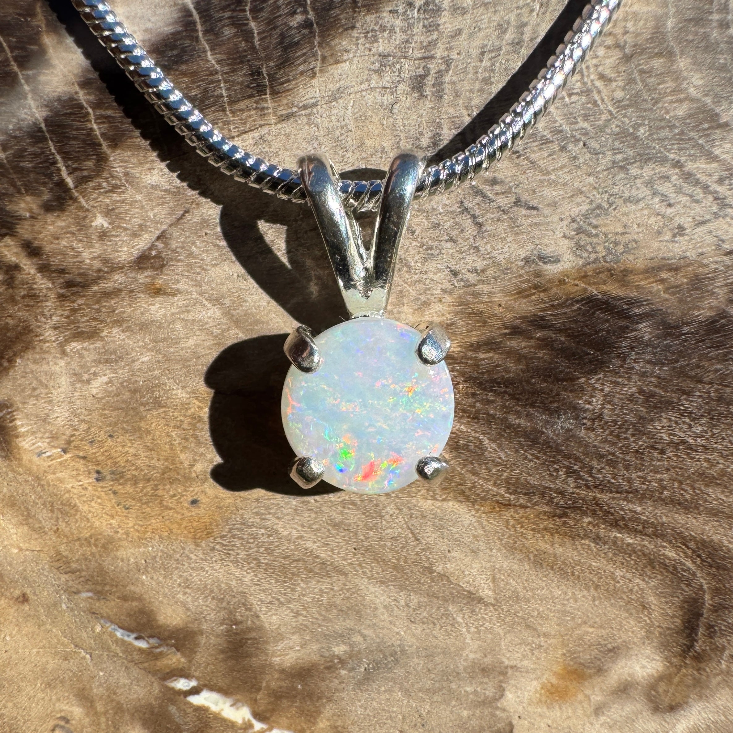 0.5ct Coober Pedy Opal Pendant Necklace ~ 'Cairns Colour' | 925 Sterling Silver | Solid Australian Opal
