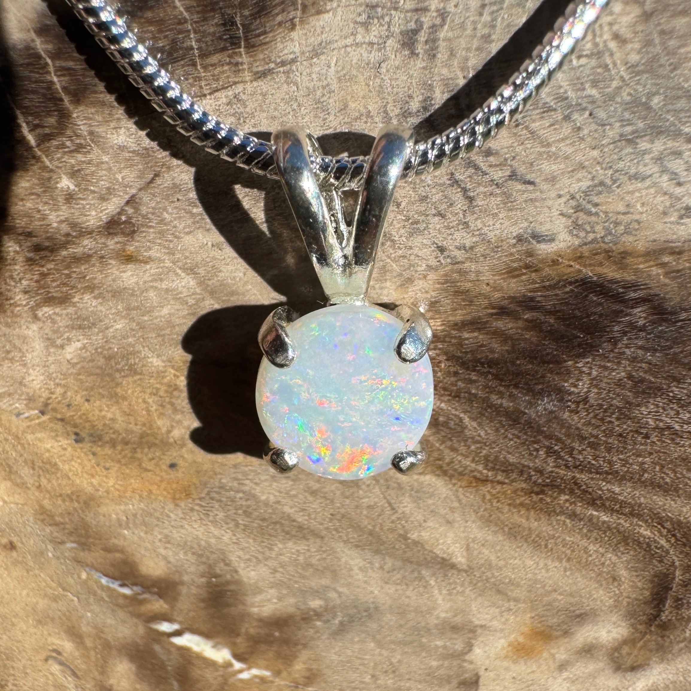 0.5ct Coober Pedy Opal Pendant Necklace ~ 'Cairns Colour' | 925 Sterling Silver | Solid Australian Opal