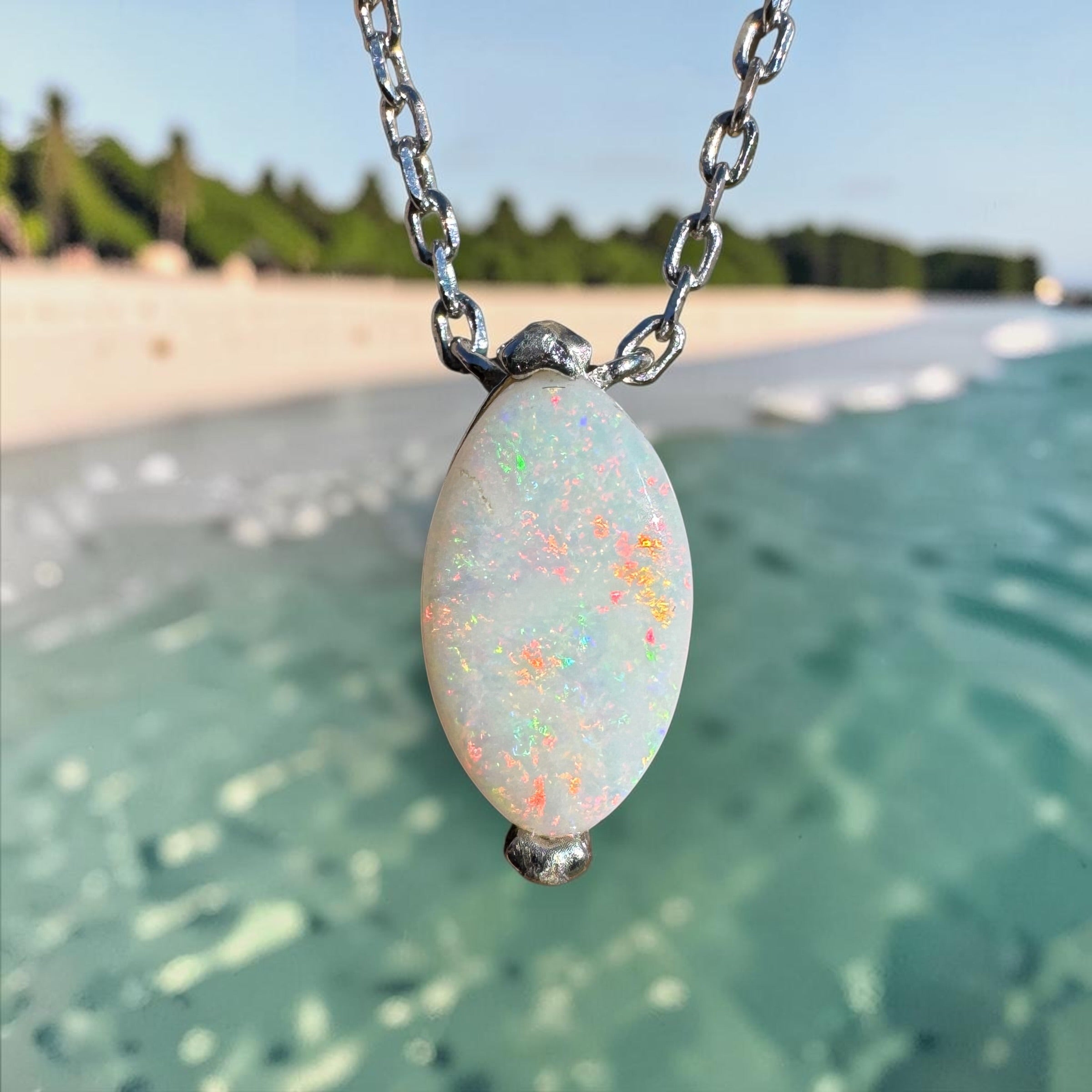 1.6ct Coober Pedy Opal Pendant Necklace ~ 'Trinity Sunsets' | 925 Sterling Silver | Solid Australian Opal