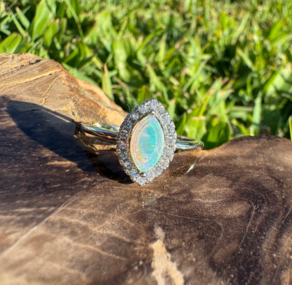 'Lagoon Blues' ~ Handcrafted 0.3ct Solid Lightning Ridge Opal and Cubic Zirconia Sterling Silver Ring - Iona Opal Australia