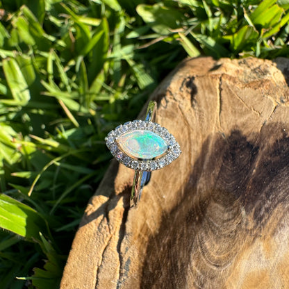 'Lagoon Blues' ~ Handcrafted 0.3ct Solid Lightning Ridge Opal and Cubic Zirconia Sterling Silver Ring - Iona Opal Australia