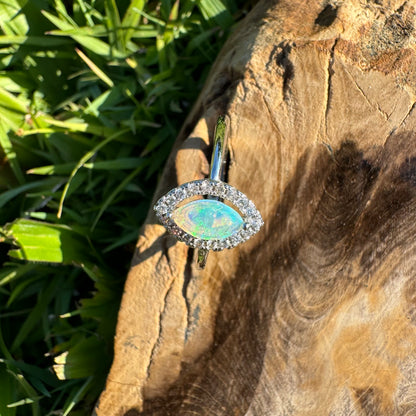 'Lagoon Blues' ~ Handcrafted 0.3ct Solid Lightning Ridge Opal and Cubic Zirconia Sterling Silver Ring - Iona Opal Australia